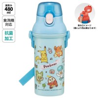 Skater Antibacterial Kid Water Bottle With Strap 480ml (Blue Pokemon)