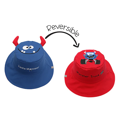 Flap Jack Kids Reversible Baby & Kids Sun Hat - Monster Car Flap Jack Kids Reversible Baby & Kids Sun Hat - Monster Car
