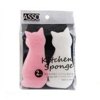 Japanese Asso Kitchen  Sponge 2 Pcs (Pink Cat)