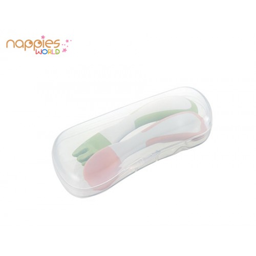 Richell Baby Spoon and Fork with Case 7month+ Richell Baby Spoon and Fork with Case 7month+