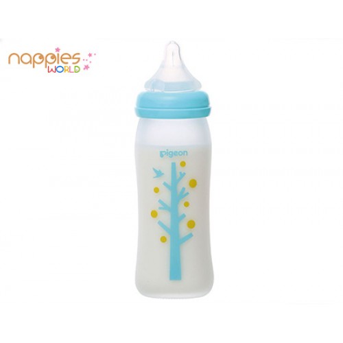 Pigeon SofTouch Peristaltic Plus Wide Neck Nursing Bottle Silicon Glass 240ml ( M Teat Blue) Pigeon SofTouch Peristaltic Plus Wide Neck Nursing Bottle Silicon Glass 240ml ( M Teat Blue)