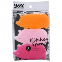 Price For Two! Japanese Kitchen Sponge 3 Pcs （pig）